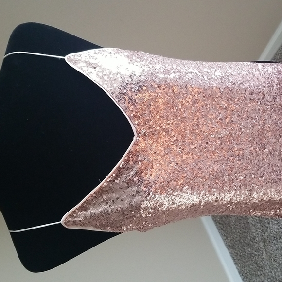 Sequined Super Cute Copper Peach Color Open Back BooHoo dress. - Picture 2 of 6